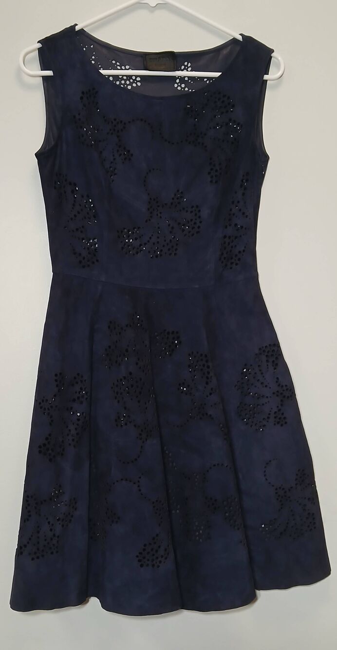 Prada womens size 2 leather dress eyelet blue eu 38 perforated sheer no lining
